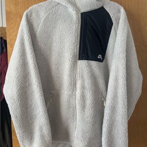 Nike White and Black Fleece Hoodie